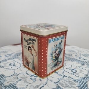 Vintage Ferry-Morse Seed‎ Co. Tin Floral Collectible Storage Container Cottage